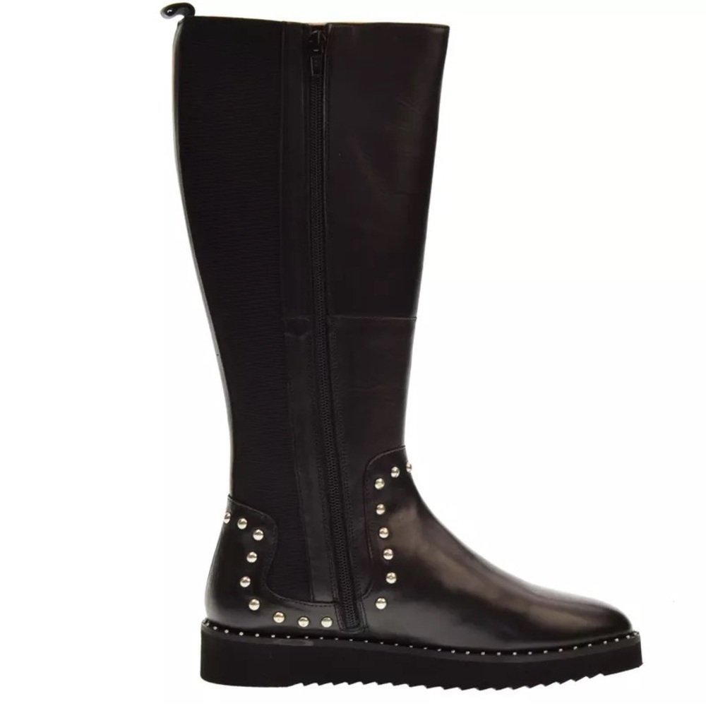 New A Pepazza shoes women's leather studded chunky low heel tall boots sz 8.5